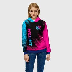 Толстовка-худи женская Lifan - neon gradient: надпись, символ, цвет: 3D-синий — фото 2