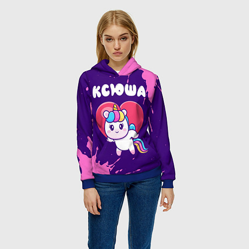 Женская толстовка Ксюша единорог с сердечком / 3D-Синий – фото 3