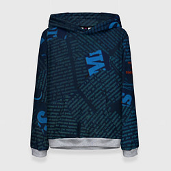 Толстовка-худи женская Черная газета, цвет: 3D-меланж