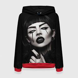 Толстовка-худи женская Девушка - вампир, цвет: 3D-красный