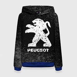 Толстовка-худи женская Peugeot с потертостями на темном фоне, цвет: 3D-синий