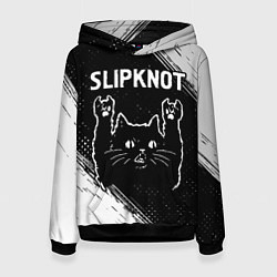 Толстовка-худи женская Группа Slipknot и рок кот, цвет: 3D-черный