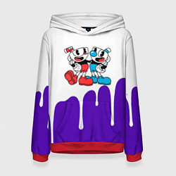 Толстовка-худи женская Cuphead потёки, цвет: 3D-красный