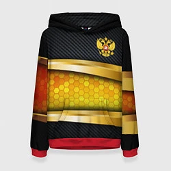 Толстовка-худи женская Black & gold - герб России, цвет: 3D-красный