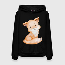 Толстовка-худи женская Маленький Лисёнок На Чёрном Фоне, цвет: 3D-черный