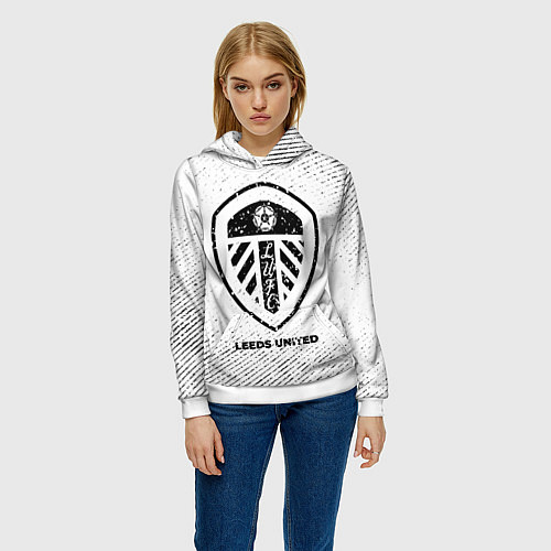 Женская толстовка Leeds United с потертостями на светлом фоне / 3D-Белый – фото 3