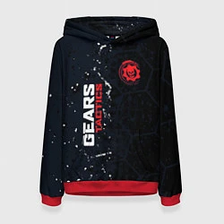 Толстовка-худи женская Gears of War красно-белой лого на темном фоне, цвет: 3D-красный
