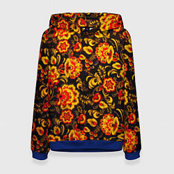 Толстовка-худи женская Хохлома роспись, цвет: 3D-синий
