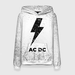 Толстовка-худи женская AC DC с потертостями на светлом фоне, цвет: 3D-белый