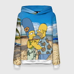 Толстовка-худи женская Гомер Симпсон танцует с Мардж на пляже, цвет: 3D-белый