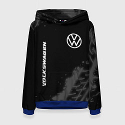 Толстовка-худи женская Volkswagen speed на темном фоне со следами шин: на, цвет: 3D-синий