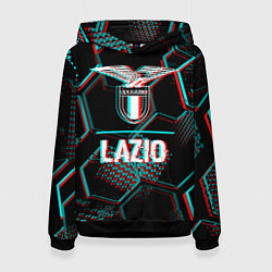 Толстовка-худи женская Lazio FC в стиле glitch на темном фоне, цвет: 3D-черный