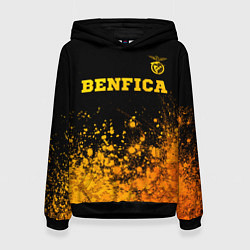Толстовка-худи женская Benfica - gold gradient: символ сверху, цвет: 3D-черный