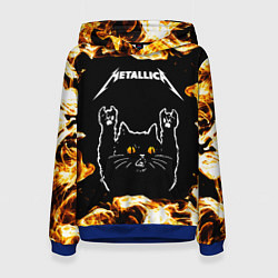Толстовка-худи женская Metallica рок кот и огонь, цвет: 3D-синий
