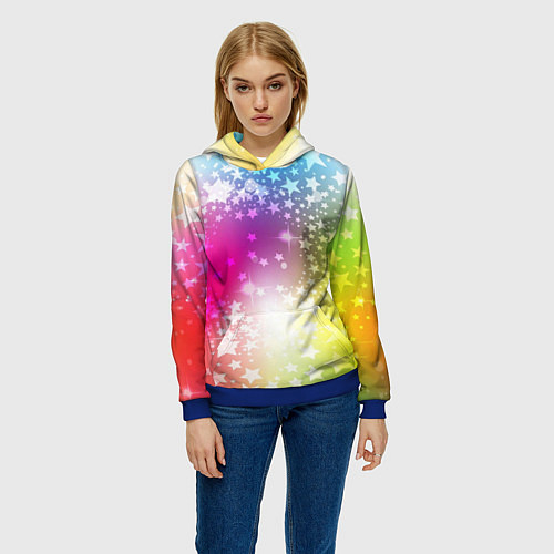 Женская толстовка Звезды на радужном фоне / 3D-Синий – фото 3
