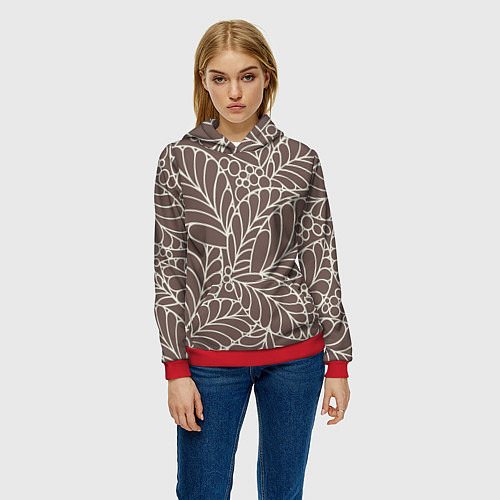 Женская толстовка Кофеиновый паттерн из листьев / 3D-Красный – фото 3