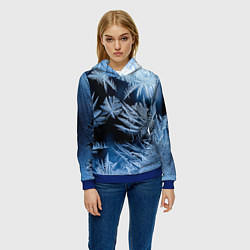 Толстовка-худи женская Морозный узор на стекле, цвет: 3D-синий — фото 2