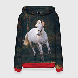 Толстовка-худи женская Скачущая белая лошадь, цвет: 3D-красный