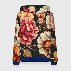 Толстовка-худи женская Цветы в стиле рококо, цвет: 3D-синий