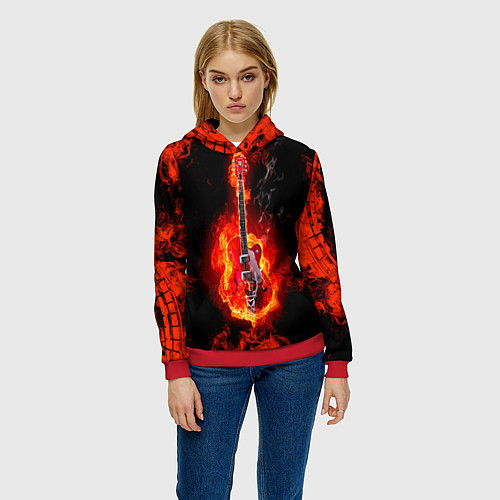 Женская толстовка Огненная гитара / 3D-Красный – фото 3