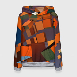 Толстовка-худи женская Множество оранжевых кубов и фигур, цвет: 3D-меланж