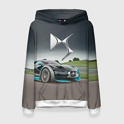 Толстовка-худи женская Citroen DS Spirit - скоростной режим, цвет: 3D-белый