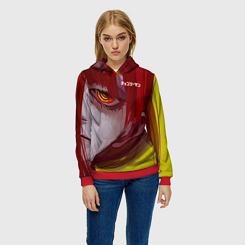 Женская толстовка Человек-бензопила взгляд Макимы / 3D-Красный – фото 3