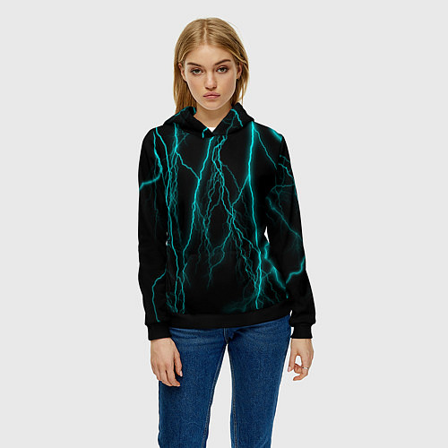 Женская толстовка Неоновые молнии / 3D-Черный – фото 3