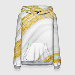 Толстовка-худи женская Белый с золотом мрамор, цвет: 3D-меланж