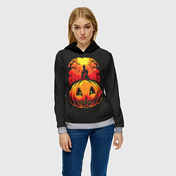 Толстовка-худи женская Тыква на Хэллоуин, цвет: 3D-меланж — фото 2