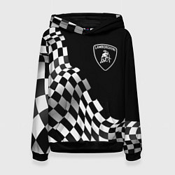 Толстовка-худи женская Lamborghini racing flag, цвет: 3D-черный