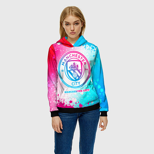 Женская толстовка Manchester City neon gradient style / 3D-Черный – фото 3