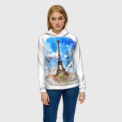 Женская толстовка Париж Эйфелева башня рисунок / 3D-Белый – фото 3