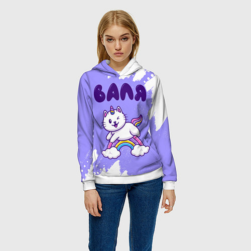 Женская толстовка Валя кошка единорожка / 3D-Белый – фото 3