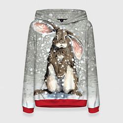 Толстовка-худи женская Кролик Снежок Милый, цвет: 3D-красный