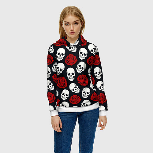 Женская толстовка Весёлые черепки и розы / 3D-Белый – фото 3
