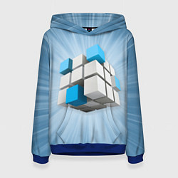 Толстовка-худи женская Трёхцветный кубик Рубика, цвет: 3D-синий