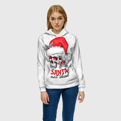 Женская толстовка Santa is not dead, skull in red hat / 3D-Белый – фото 3