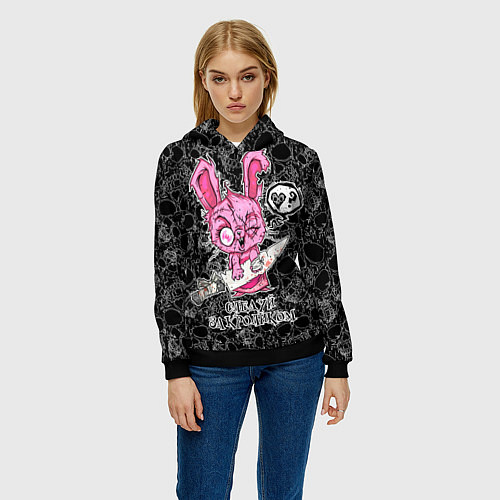 Женская толстовка Кролик зомби - следуй за кроликом / 3D-Черный – фото 3