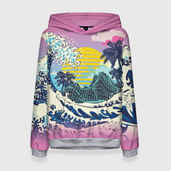 Толстовка-худи женская Штормовые океанские волны и пальмы, цвет: 3D-меланж
