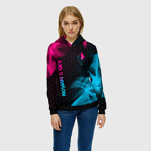 Женская толстовка No Mans Sky - neon gradient: надпись, символ / 3D-Черный – фото 3