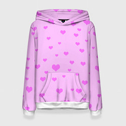 Толстовка-худи женская Сердечки розовые абстракция, цвет: 3D-белый