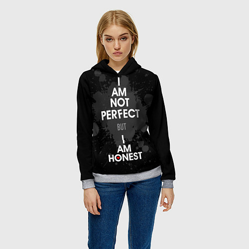 Женская толстовка I am not perfect, but I am honest / 3D-Меланж – фото 3