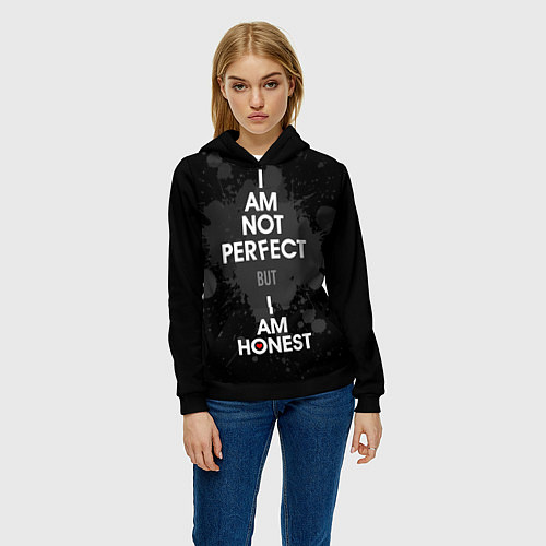 Женская толстовка I am not perfect, but I am honest / 3D-Черный – фото 3