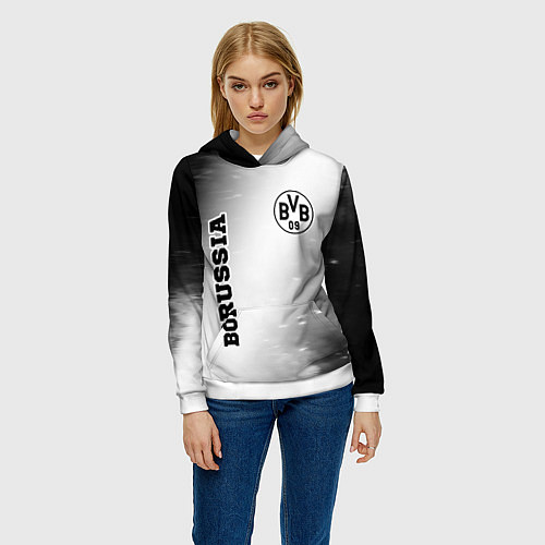 Женская толстовка Borussia sport на светлом фоне: надпись, символ / 3D-Белый – фото 3