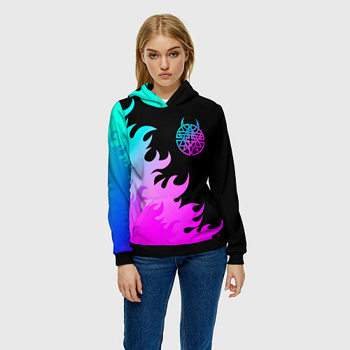 Женская толстовка Disturbed неоновый огонь / 3D-Черный – фото 3