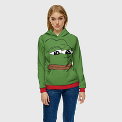 Толстовка-худи женская Лягушонок Pepe грустит, цвет: 3D-красный — фото 2