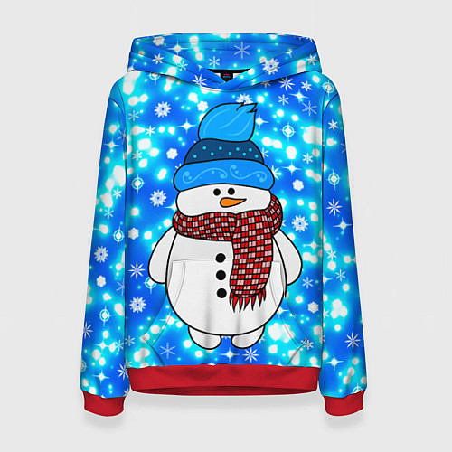 Женская толстовка Снеговик в шапке / 3D-Красный – фото 1
