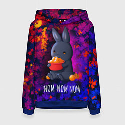 Толстовка-худи женская Кролик с мандаринами - Nom nom nom, цвет: 3D-синий