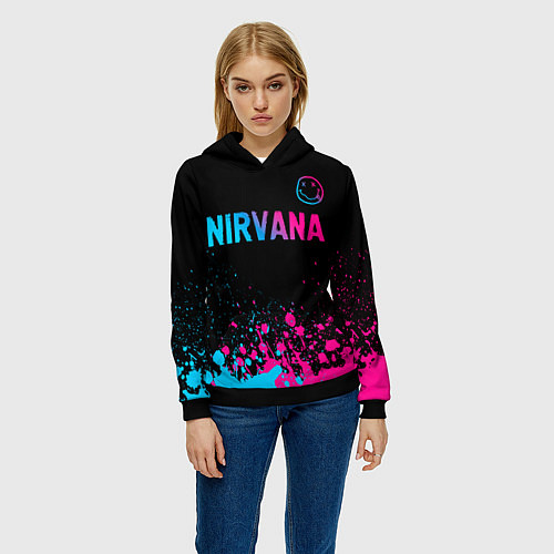 Женская толстовка Nirvana - neon gradient: символ сверху / 3D-Черный – фото 3